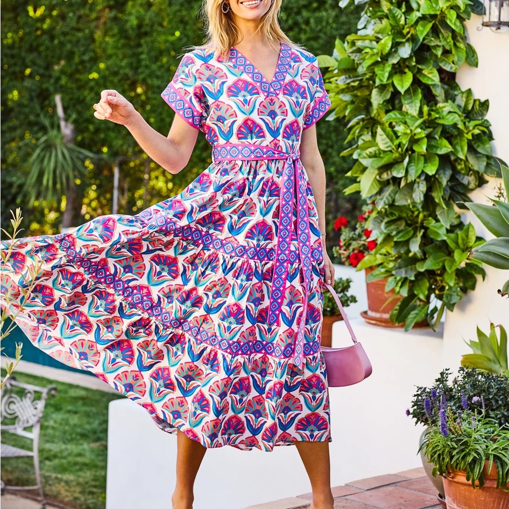 Printfresh Harbour Dress in Geo Floral - Fuschia Cloud